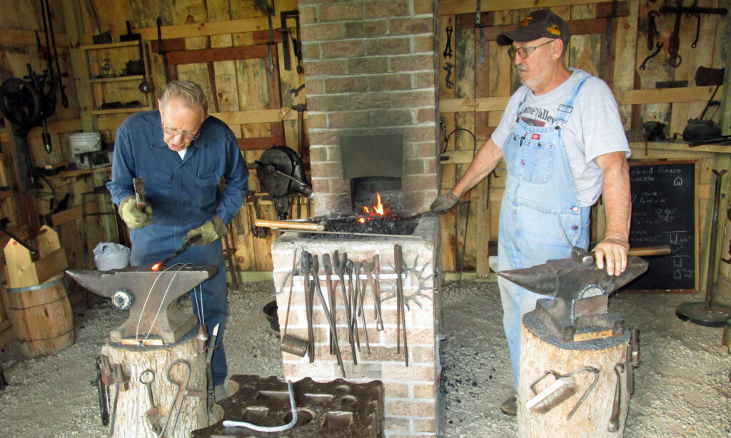 blacksmith shop with live demonstration of blacksmithing