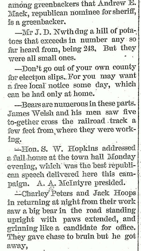 Clare County Press 18 October 1879 Local Brevities